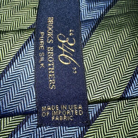 Brooks Brothers Tie Mens Blue, Green, Navy Striped Pure Silk Made in USA Necktie - Picture 5 of 6